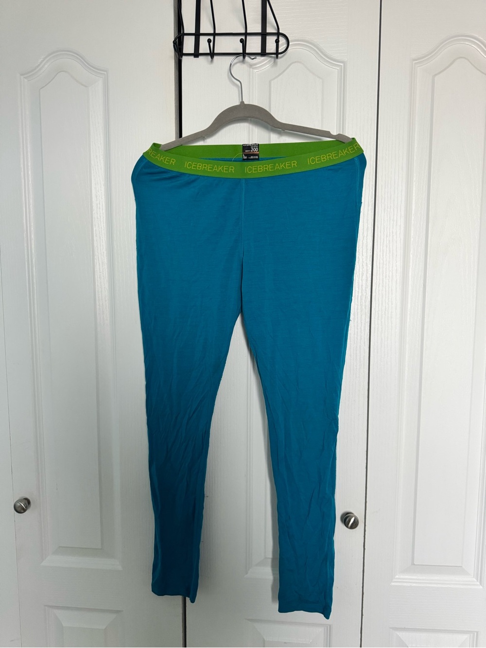 Icebreaker Teal Base Layer Leggings with Lime Waistband